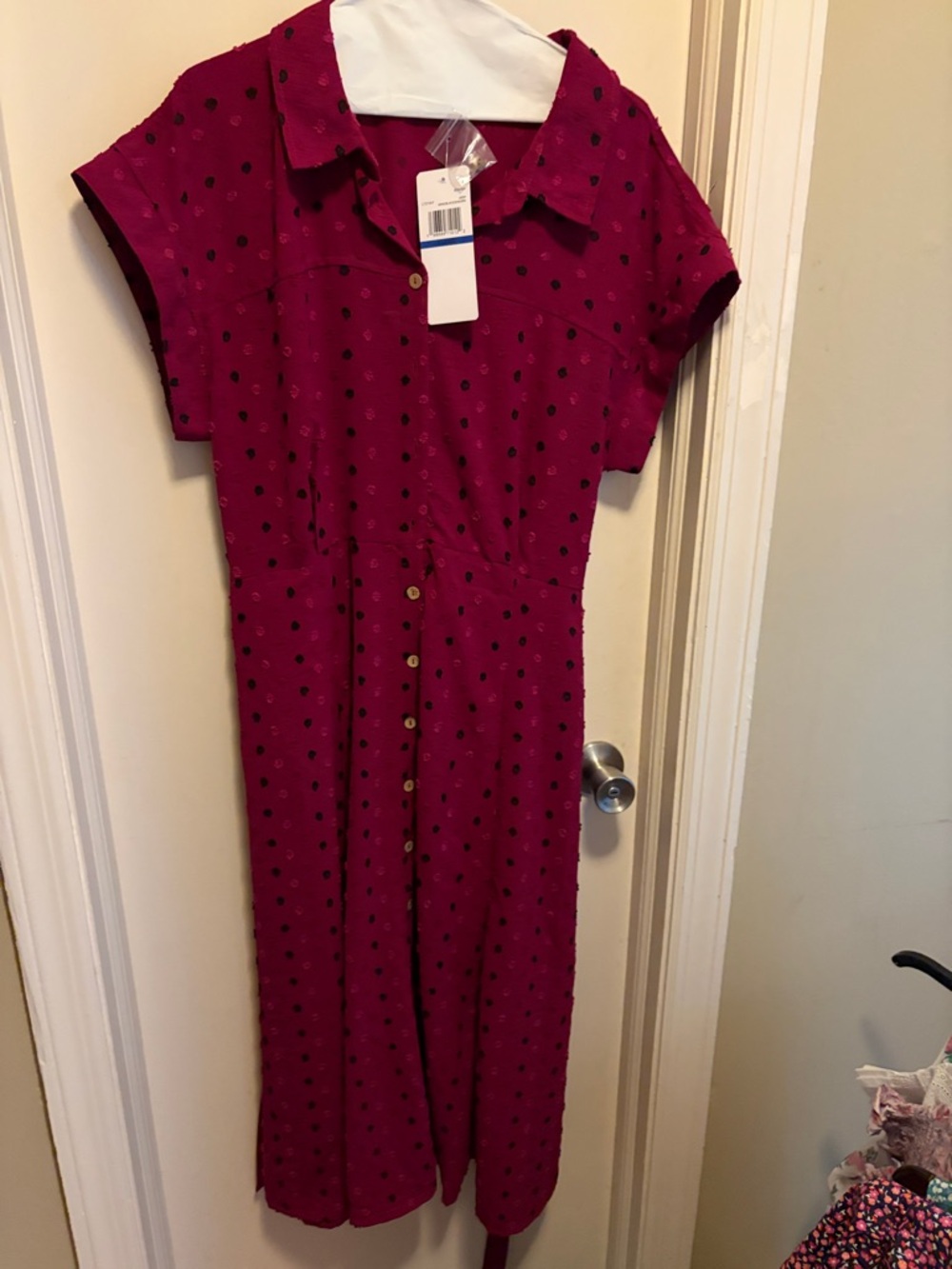 Women’s Magenta Polka Dot Button-Front Dress